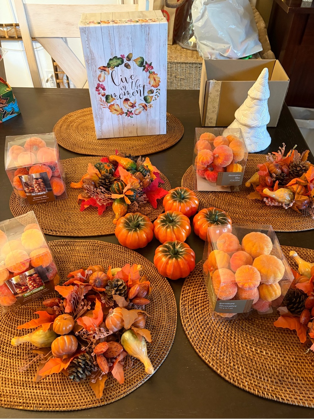 Huge Fall Decor Lot Pier 1 Flocked Pumpkins Vintage Wicker Place Mats ETC
